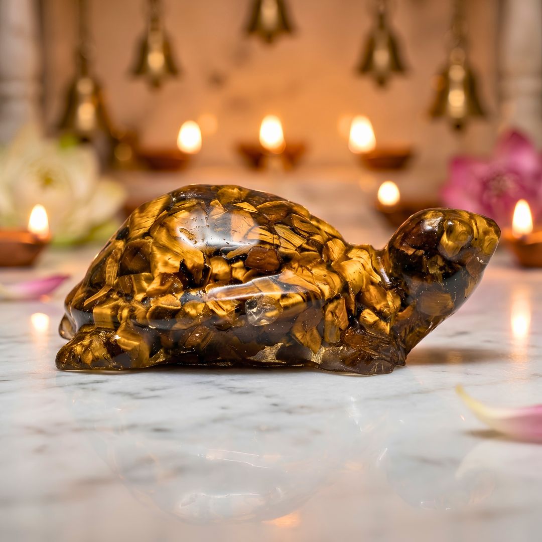 The Royal Drishti: Golden Tiger Eye Prosperity Turtle