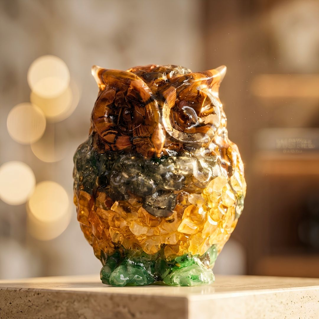 Orgone Gemstone Owl Figurine for Wealth & Vastu