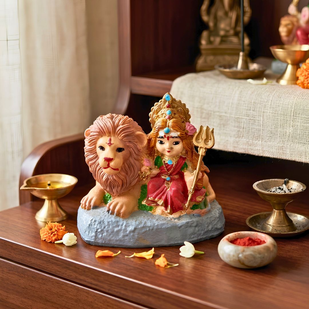 Handcrafted Divine Maa Durga Statue with Lion & Trishul