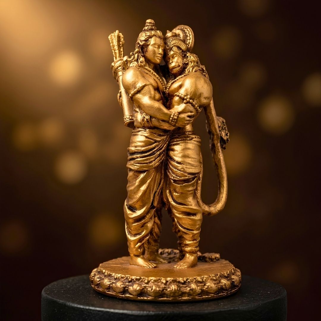Golden Shri Ram & Hanuman Ji Milan Idol – Divine Union of Devotion