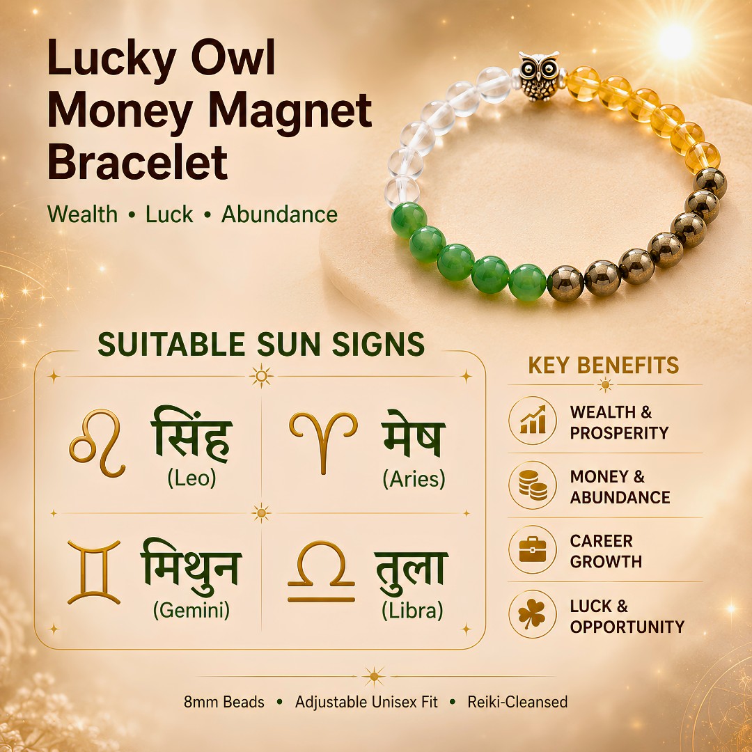 Lucky Owl Money Magnet Bracelet – Pyrite, Citrine & Green Aventurine for Wealth & Luck — Crystals & Bracelets