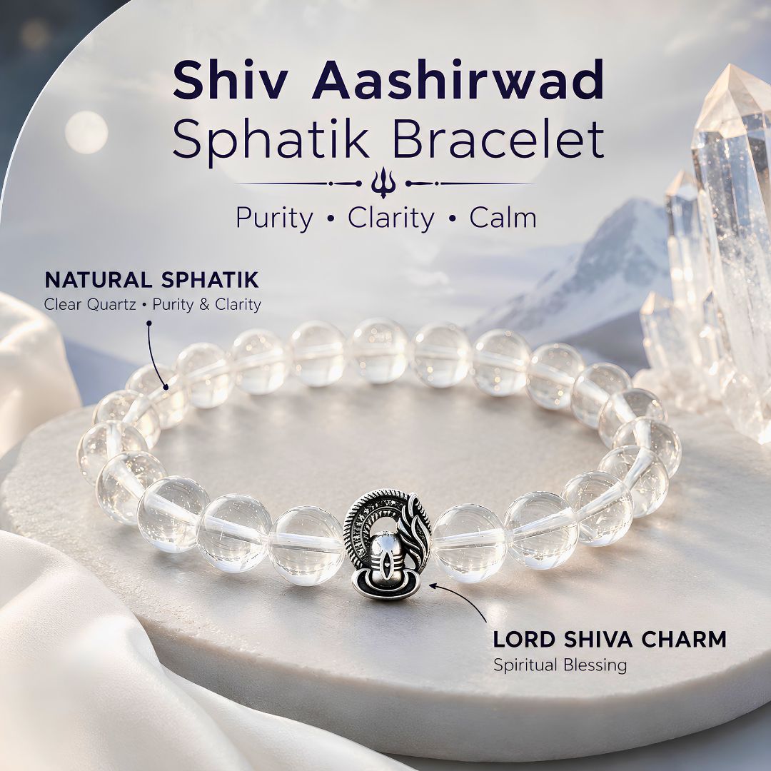 Shiv Aashirwad Sphatik Bracelet – Natural Clear Quartz with Lord Shiva Charm — Crystals & Bracelets