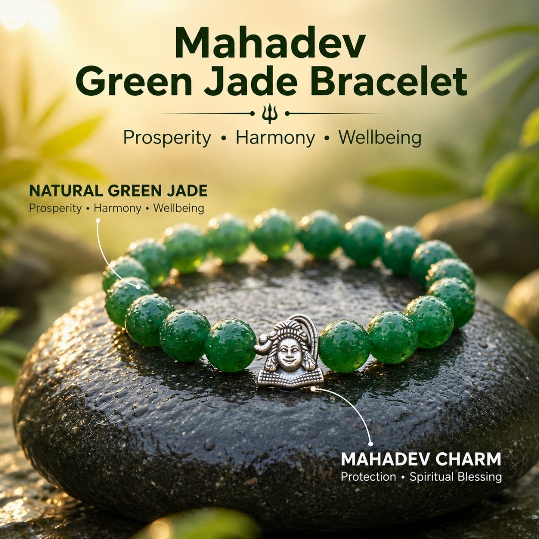 Mahadev Green Jade Bracelet – Natural Jade Stone with Shiva Charm for Prosperity & Health — Crystals & Bracelets