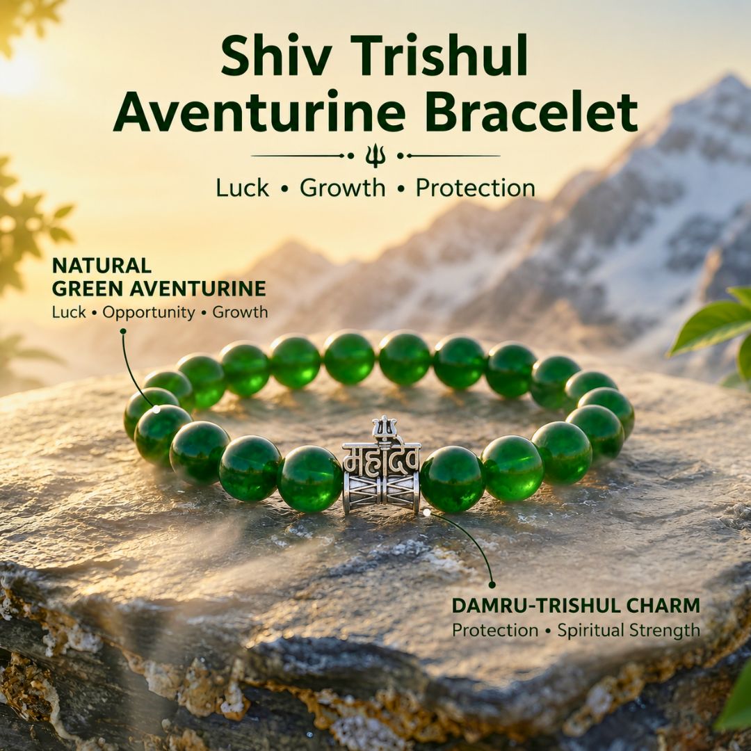 Shiv Trishul Aventurine Bracelet – Green Aventurine Lucky Stone with Damru-Trishul Charm — Crystals & Bracelets