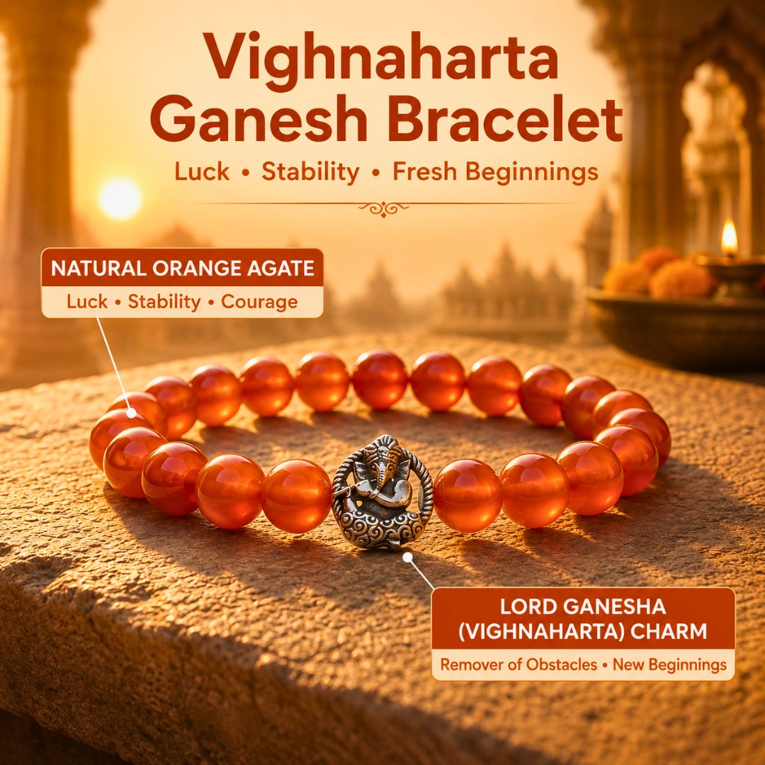 Vighnaharta Ganesh Bracelet – Orange Agate Stone for Luck & Removing Obstacles — Crystals & Bracelets