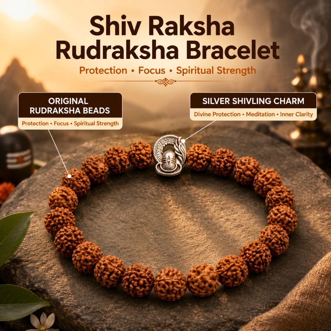 Shiv Raksha Rudraksha Bracelet – Original Beads with Silver Shivling Charm — Crystals & Bracelets