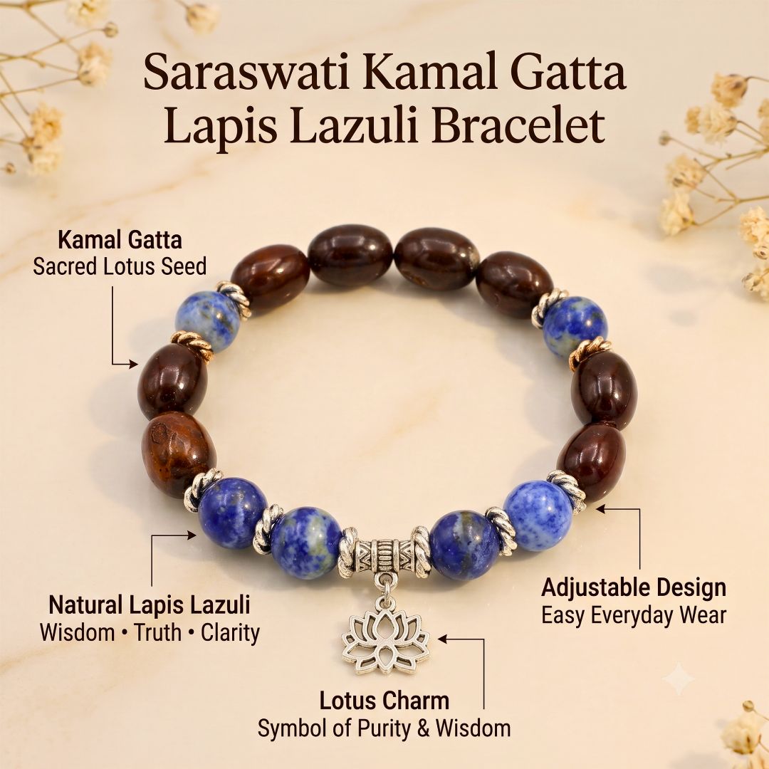 Saraswati Kamal Gatta Lapis Lazuli Bracelet – Lotus Seed for Wisdom & Focus — Crystals & Bracelets