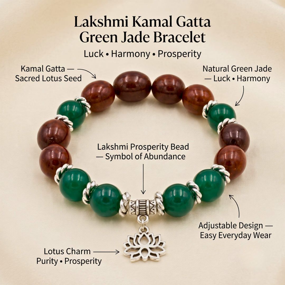Lakshmi Kamal Gatta Green Jade Bracelet – Lotus Seed for Luck & Prosperity — Crystals & Bracelets