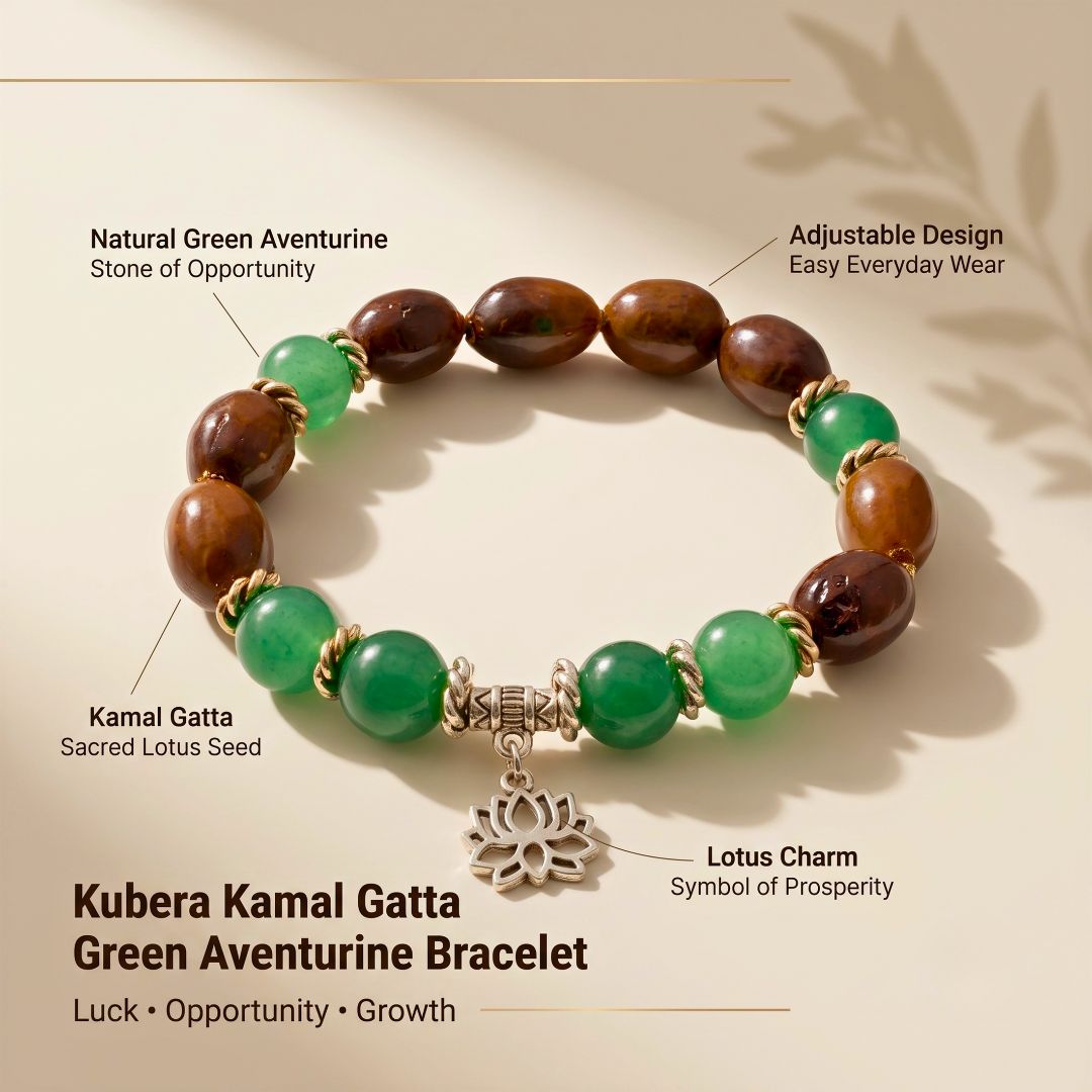 Kubera Kamal Gatta Green Aventurine Bracelet – Lotus Seed for Luck & Opportunity — Crystals & Bracelets