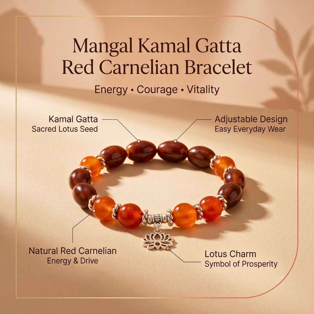 Mangal Kamal Gatta Red Carnelian Bracelet – Lotus Seed for Energy & Vitality — Crystals & Bracelets