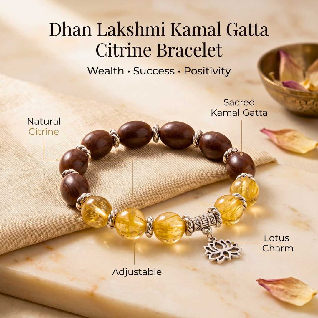 Dhan Lakshmi Kamal Gatta Citrine Bracelet – Lotus Seed for Wealth & Success — Crystals & Bracelets
