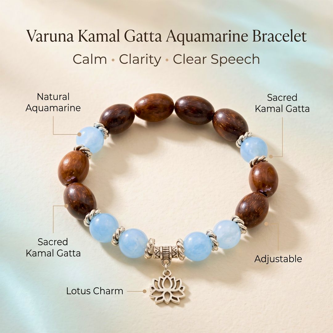 Varuna Kamal Gatta Aquamarine Bracelet – Lotus Seed for Calm & Clarity — Crystals & Bracelets