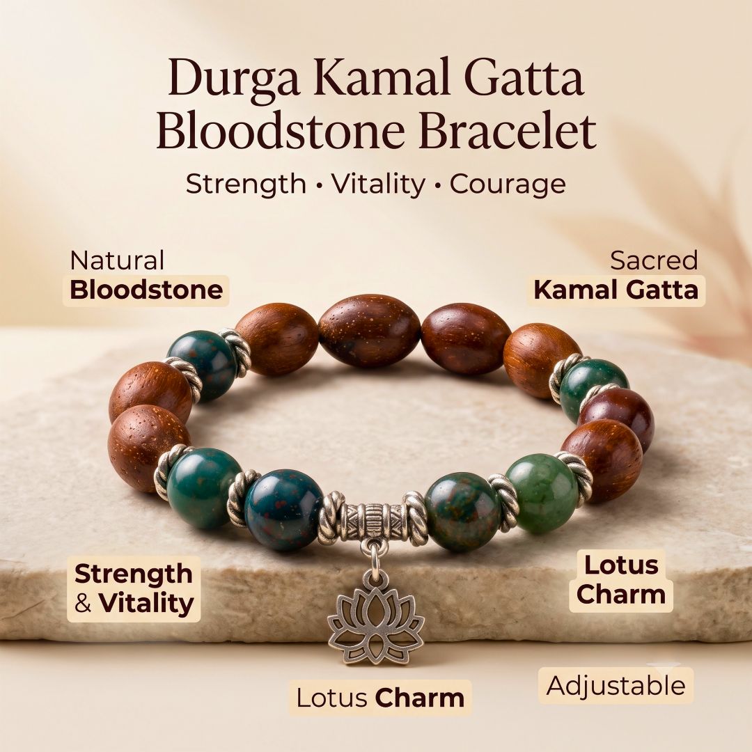 Durga Kamal Gatta Bloodstone Bracelet – Lotus Seed for Strength & Vitality — Crystals & Bracelets